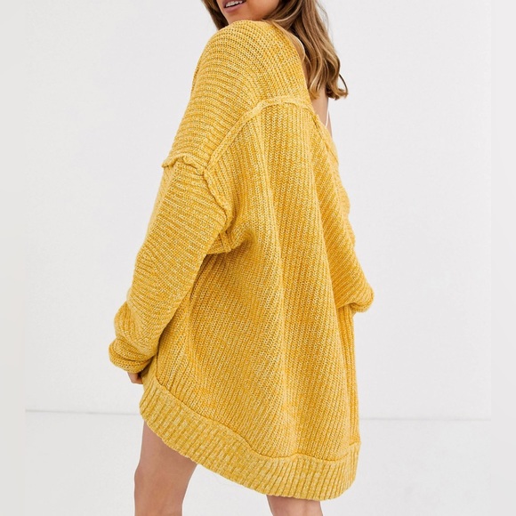 Free People High Hopes Open Front Long Sleeve Yellow Knit Cardigan Sweater - Picture 2 of 14